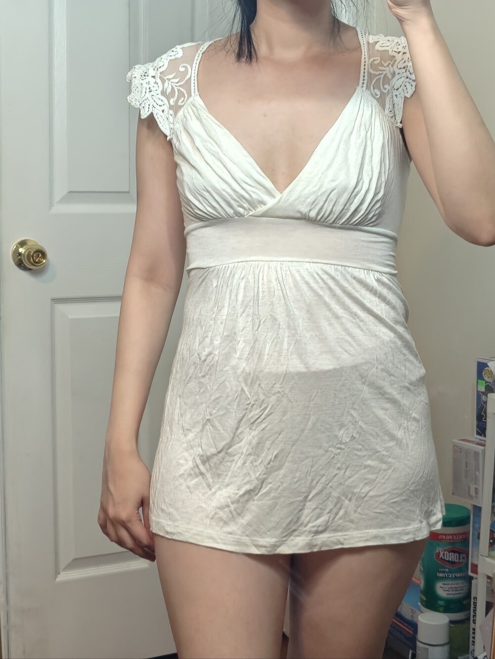 *Free With Purchase* Suzy Shier Ivory Lace Empire Waist Top - Picture 6 of 6